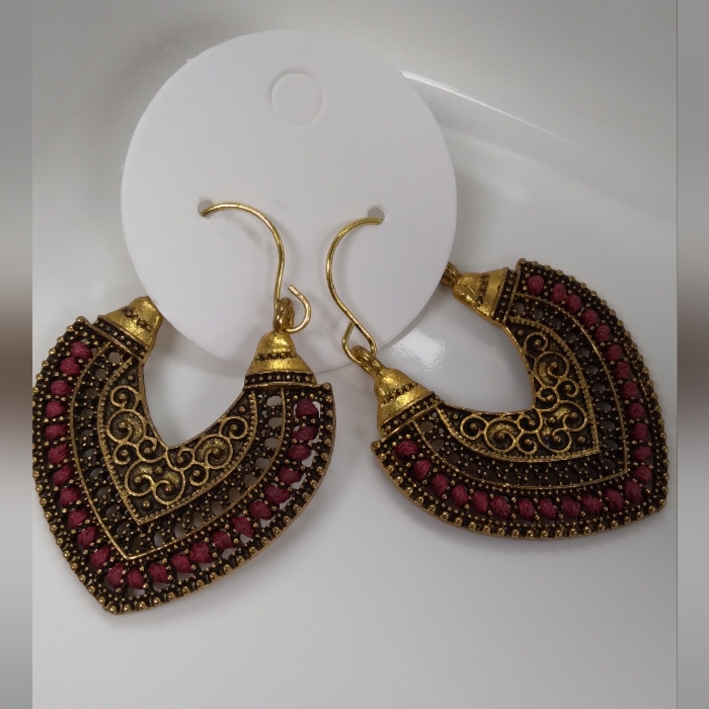 Elegant Gold and Red Earrings